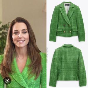 New! Zara green textured blazer size L